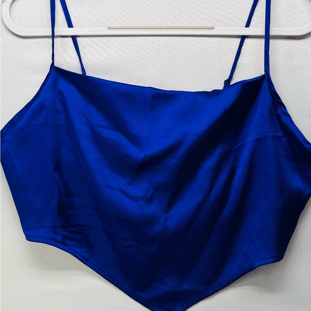 Sincerely Jules Royal Blue Satin Crop Top